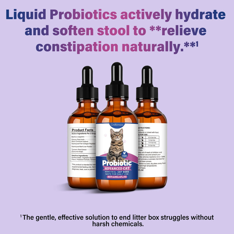 Liquid Probiotics for Cats with Prebiotics & Collagen, Digestive Health Supplement for Constipation, Diarrhea Relief & Immune Support, Skin and Coat Stool Softener, Chicken Flavor, 2 fl oz