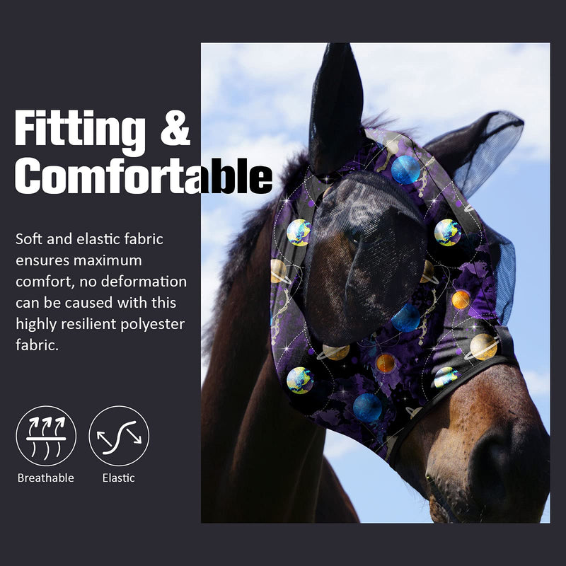 Mask Tech Horse Fly Mask Elasticity Breathable Fabric with UV Protection Soft Mesh for Horse Everlasting Cosmos M Cob (Medium) - BeesActive Australia