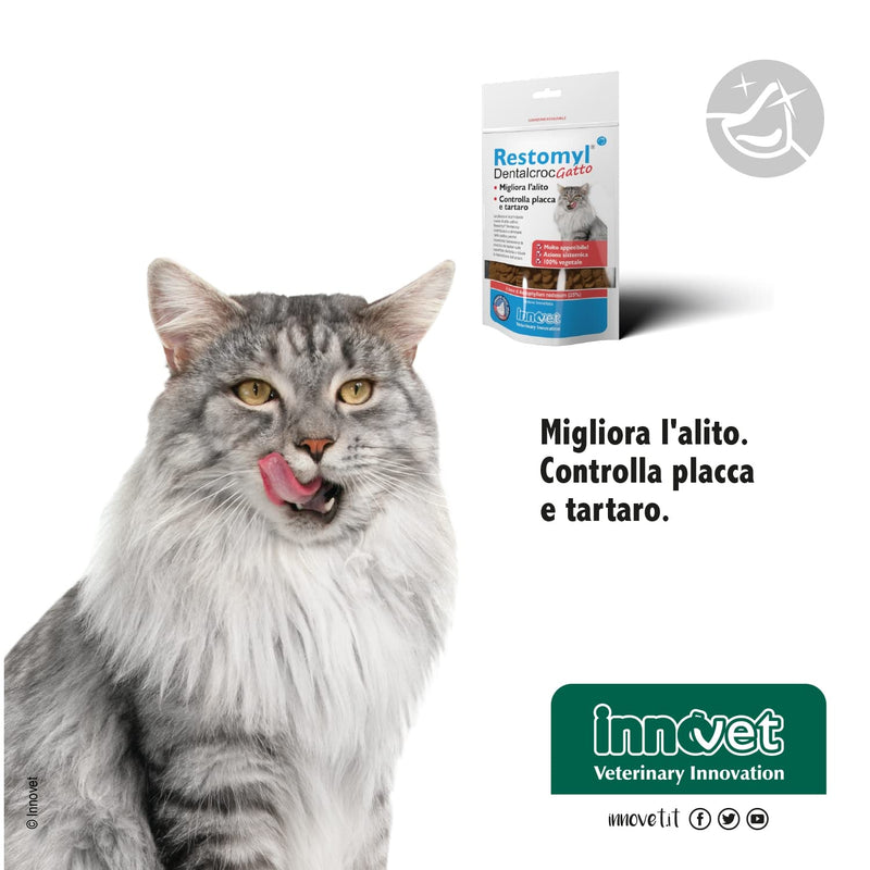 Innovet Restomyl Dentalcroc, Improves Breath, Controls Plaque and Tartar of Cats - Pack of 60 g