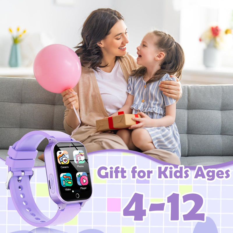 Luyiilo Kids Games Watch, with 26 Puzzle Games, Touch Screen, HD Camera, Alarm Clock, Toys for Ages 4-12 Years Old.Birthday Gift for Boys Girls (Purple) Purple