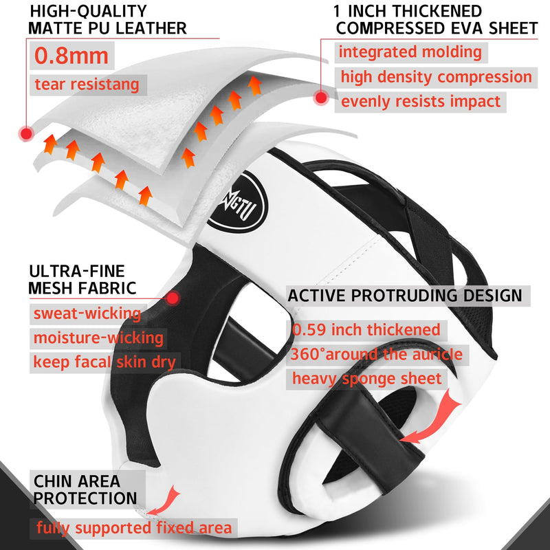 Boxing Headgear Training Sparring Head Guard for MMA, Muay Thai, Kickboxing Trainees, and Boxing for Adult Men White Medium