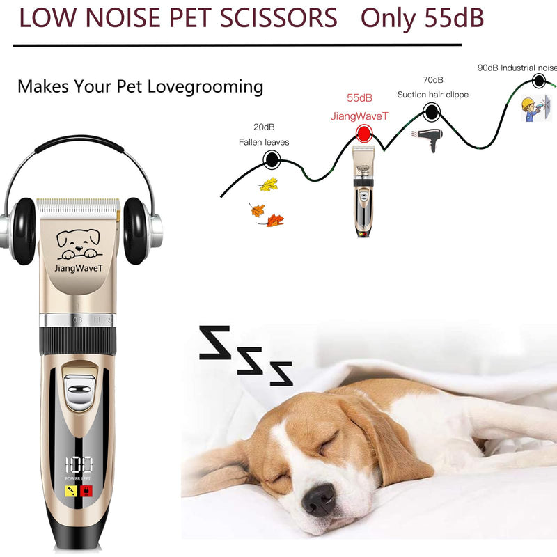 Dogs Hair Trimmer, Dogs Shaver Clippers Grooming Kit - Low Noise Cordless Rechargeable Dog & Cat Horses Clippers, Heavy Duty, Quie Gold - BeesActive Australia