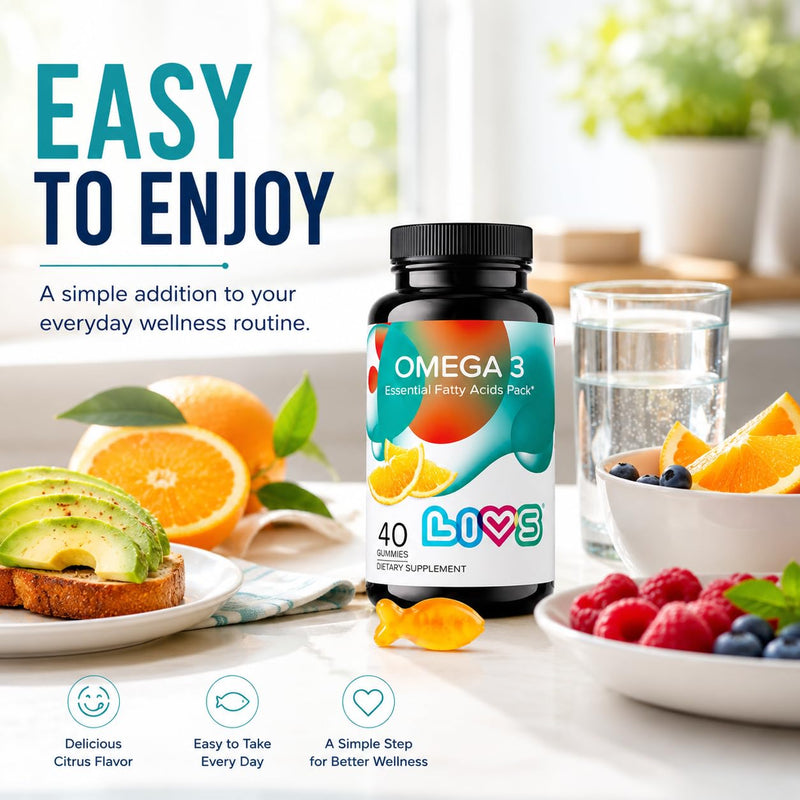 LIVS Vegan Omega 3 Gummies – Plant Based Omega 3 6 9 from Flaxseed Oil – Heart Health, Brain Function, Joint & Eye Support – No Fishy Aftertaste – Non-GMO, Pectin-Based, Kosher & Halal – 80 Count Omega 3 - Adults 40 Count (Pack of 2)
