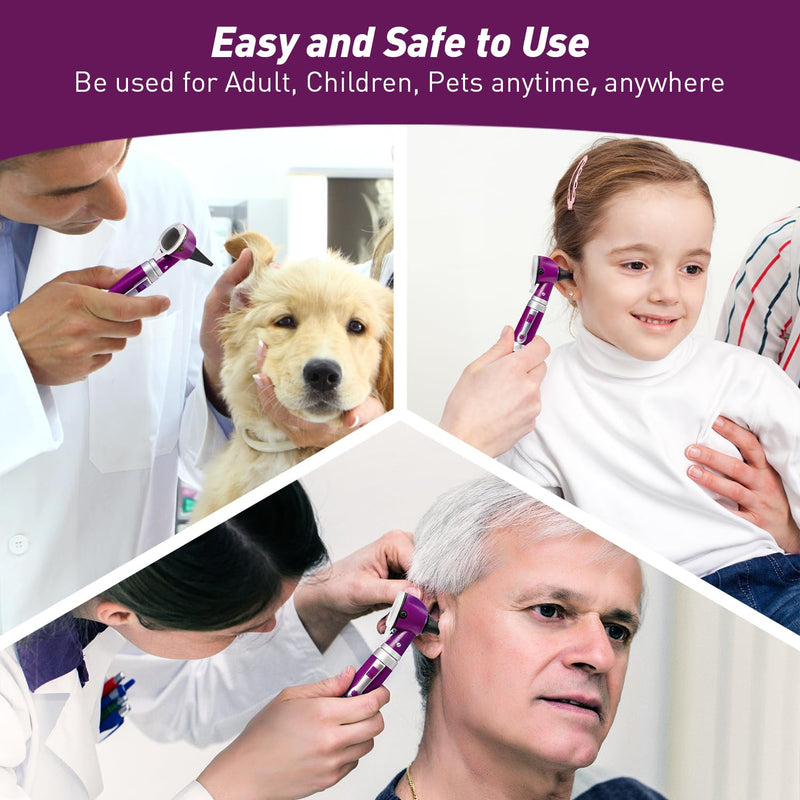 Scian Otoscope - Ear Scope with Light, Fiber Optic Otoscopes with Hard Plastic Case, Pocket Diagnostic Ear Infection Detector for Kids Adults Home Use (Purple) Purple - BeesActive Australia