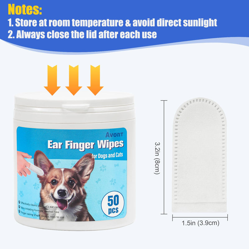 Avont Ear Care Finger Pads for Dogs & Cats, Soft & Mild Disposable Ear Cleaning Pads - Pack of 100 2 Pieces (100 Pieces)