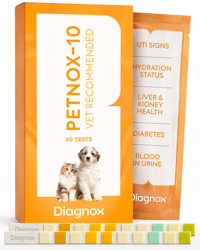 DIAGNOX HEALTH PETNOX 10-Parameter Cat & Dog Urine Test Strips - 30 x Individually Packed & Veterinary Grade Tests - Cat & Dog UTI Test Kit - Pet Test Strips for Urinalysis