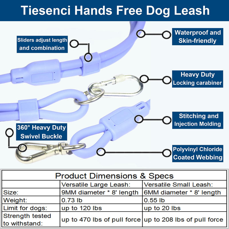 Hands Free Dog Leash Crossbody 8' 9-in-1 Waist Leash for Dog Walking Adjustable Waterproof Dog Leash for Swimming Running No Pull Dog Harness and Leash Set (Large, 20-120 lbs, Flesh Pink) Large - 9mm Diameter - 20-120lbs - BeesActive Australia
