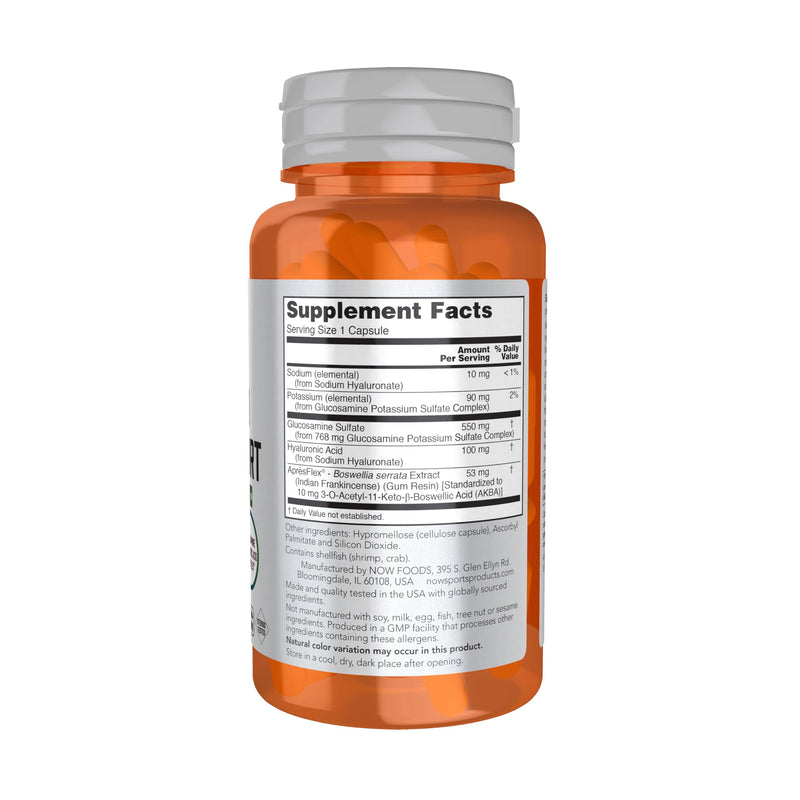 NOW Sports Nutrition, Advanced Joint Support, Glucosamine, Hyaluronic Acid, ApresFlex, 60 Capsules - BeesActive Australia