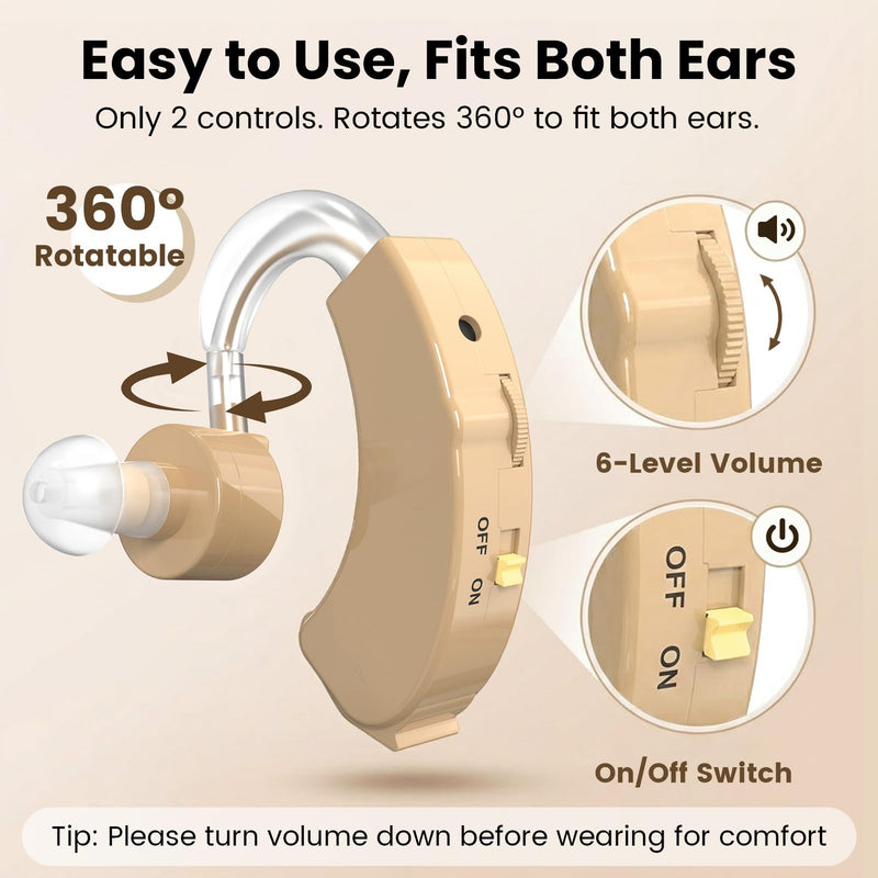 Hearing Amplifier for Seniors, Behind-the-Ear with Volume Control Beige