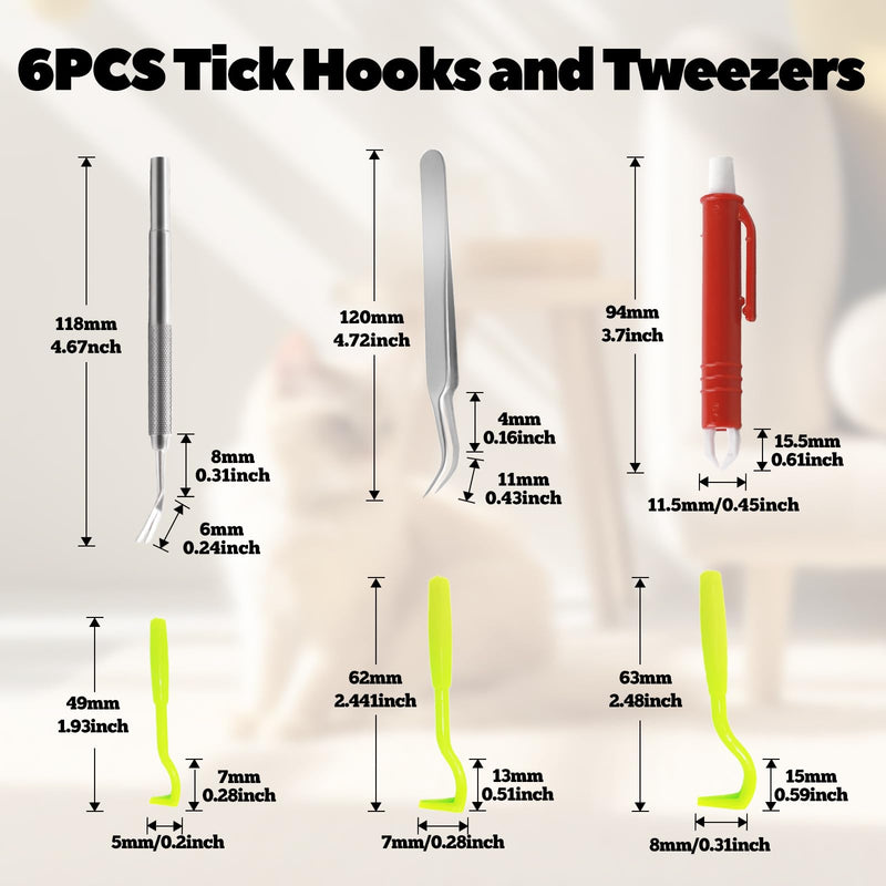6 pieces chemical-free tick remover set, painless tick hook, tool for removing ticks, safe multifunctional tick tweezers, tick tweezers with storage case for cats and dogs - BeesActive Australia