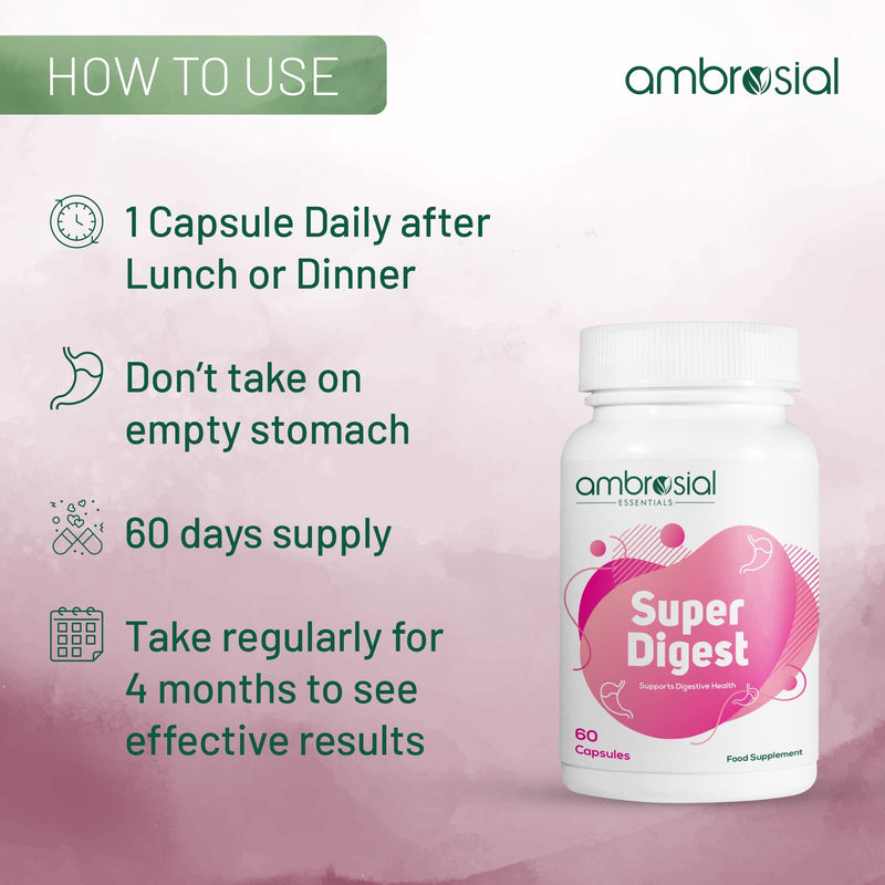 AMBROSIAL Super Digest Digestive Enzymes Supplement Pack of 1-60 Capsules 60 Count (Pack of 1)