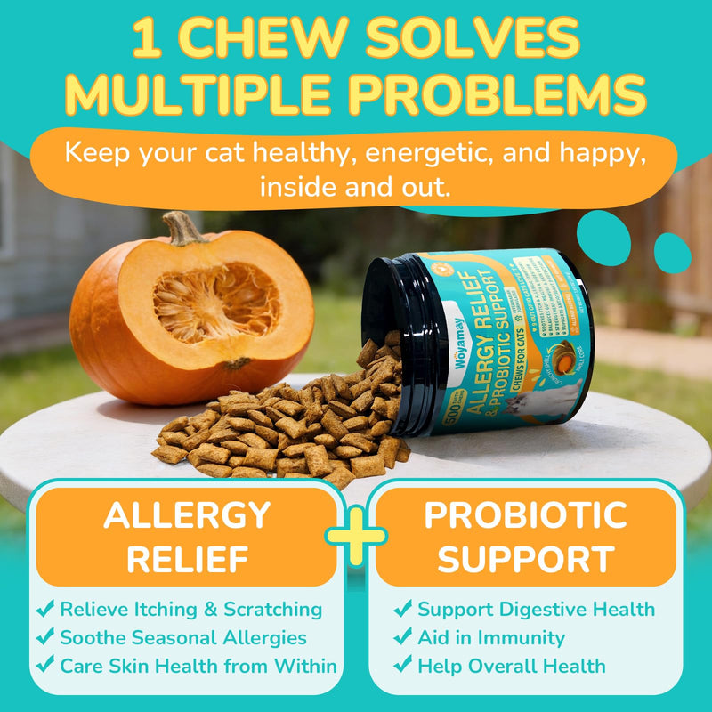 Dog & Cat Probiotics Chews, Gut Health for Dogs + Allergy Itch Relief for Cats, Digestive Immune Skin Support, Multi-Pet Household Solution, Chicken Flavor Soft & Crunchy Chews