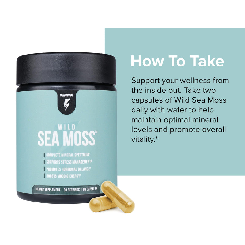 InnoSupps Wild Sea Moss Capsules - Immune Support Supplement for Vitality and Gut Health - Daily Vitamins for Men and Women (30 Servings)