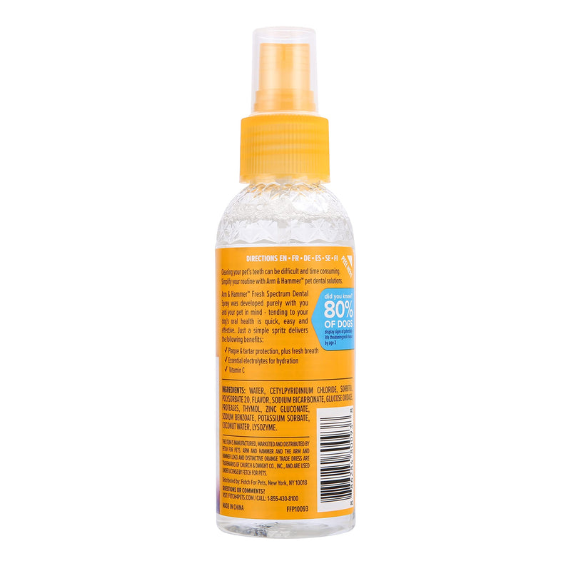 Arm & Hammer Fresh Spectrum Coconut Mint Dog Dental Spray, 118ml, Dental Care for Dogs, Removes Plaque & Tartar, Freshens Breath, Gum & Teeth Cleaning, No Brushing, Easy to Use Pet Oral Hygiene