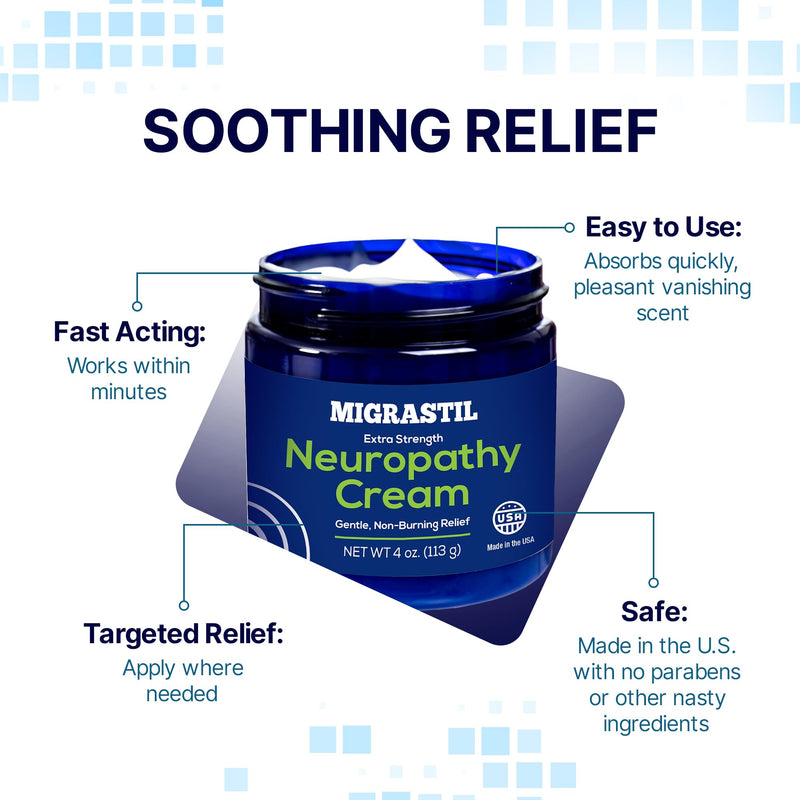 Basic Vigor Migrastil Neuropathy Relief Cream Extra Strength for Feet, Legs, and Hands 3-Pack. Made in The USA. Vegan and Cruelty-Free, Non-Greasy, Gentle, Non-Burning with Cooling Effect. Pack of 3