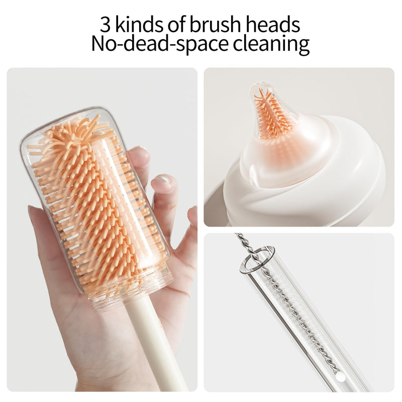 7in1 travel bottle cleaner kit,baby essentials, with Bottle brush、Nipple brush、Straw cleaner brush、Soap dispenser、Bottle drying rack、Drainage tray、Storage box,baby travel essential (White) White - BeesActive Australia