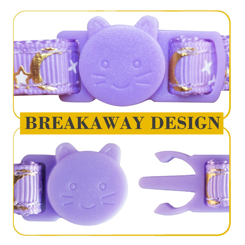 4 Pack Breakaway Cat Collar, Moons & Stars Kitten Collar, Cute Cat Collar with Bell and Safety Buckles, Adjustable Ideal for Girl Boy Cats - BeesActive Australia