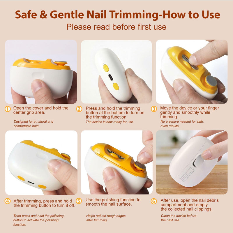Electric Nail Clipper, 2 in 1 Nail Care Tool with Filing Function, Safe & Gentle Nail Trimmer with LED Light, Quiet and Effortless, Rechargeable for Adults & Seniors (White) Whrite - BeesActive Australia