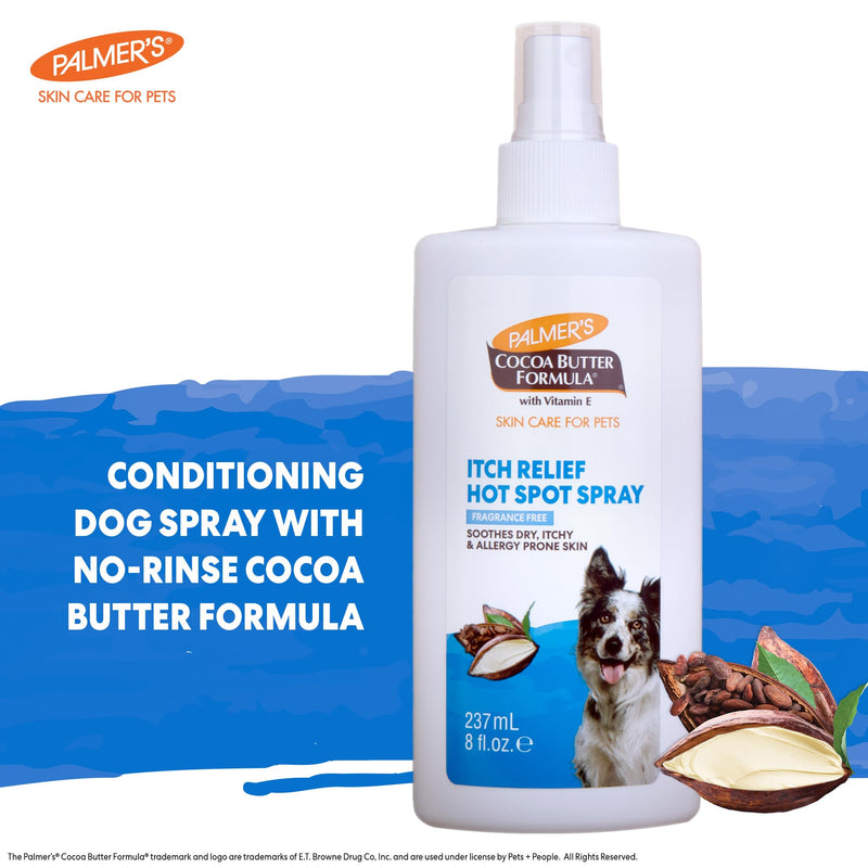 Palmer’s for Pets Hot Spot and Itch Relief Spray for Dogs with Cocoa Butter - Conditioning No-Rinse Skin Allergy Relief Mist with Vitamin E, Fragrance Free Formula, 8 Fl Oz Unscented 8 Fl Oz (Pack of 1)