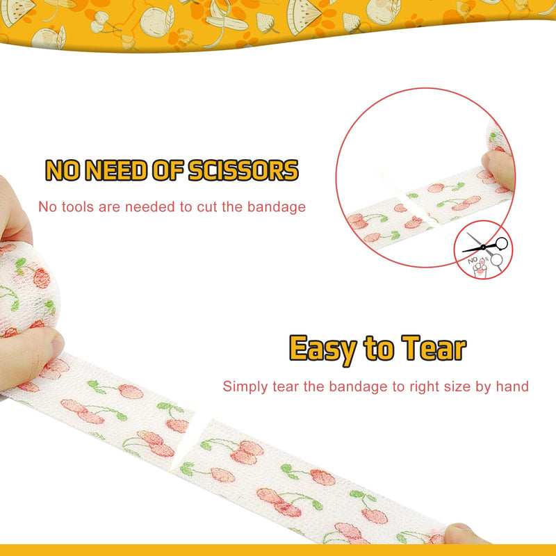 Vet Wrap Cute Fruit Self Adhesive Bandage Wrap, 6 Pack Adhesive Non Woven Bandage Wrap, Breathable Self Stick Bandages Wrap, 2 Inch Paw Bandages for Dog Cat Horse Pet Animals Wounds Cute Fruit-2 Inch - BeesActive Australia