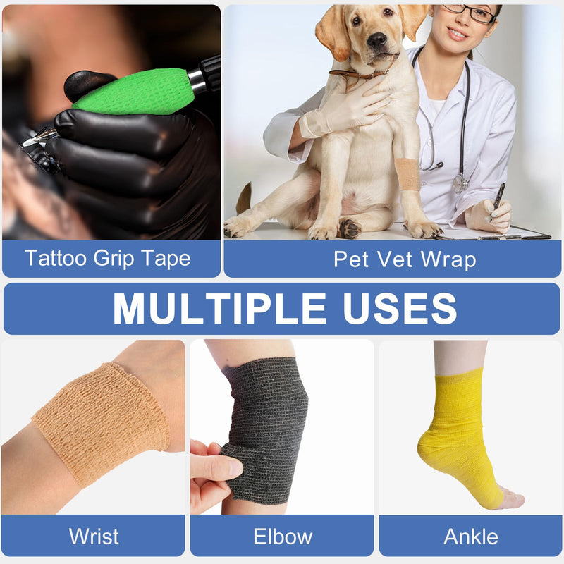 48 Pack Self Adhesive Bandage Wrap, 2” x 5 Yards Cohesive Medical Tape Elastic Grip Tape Black Sports Tape Athletic for Ankle, Wrist Sprains, Pet First Aid (Multi-Color) Multi-color - BeesActive Australia