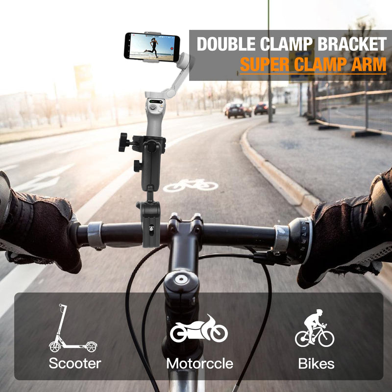 Super Clamp Double Camera Mount with 1/4 Inch Screw Adapter Clip Bracket Magic Arm Dual Ball Head for Motorcycle Chair Pole Tripod Light Stand Photo Boom Stand Cross Bars - BeesActive Australia