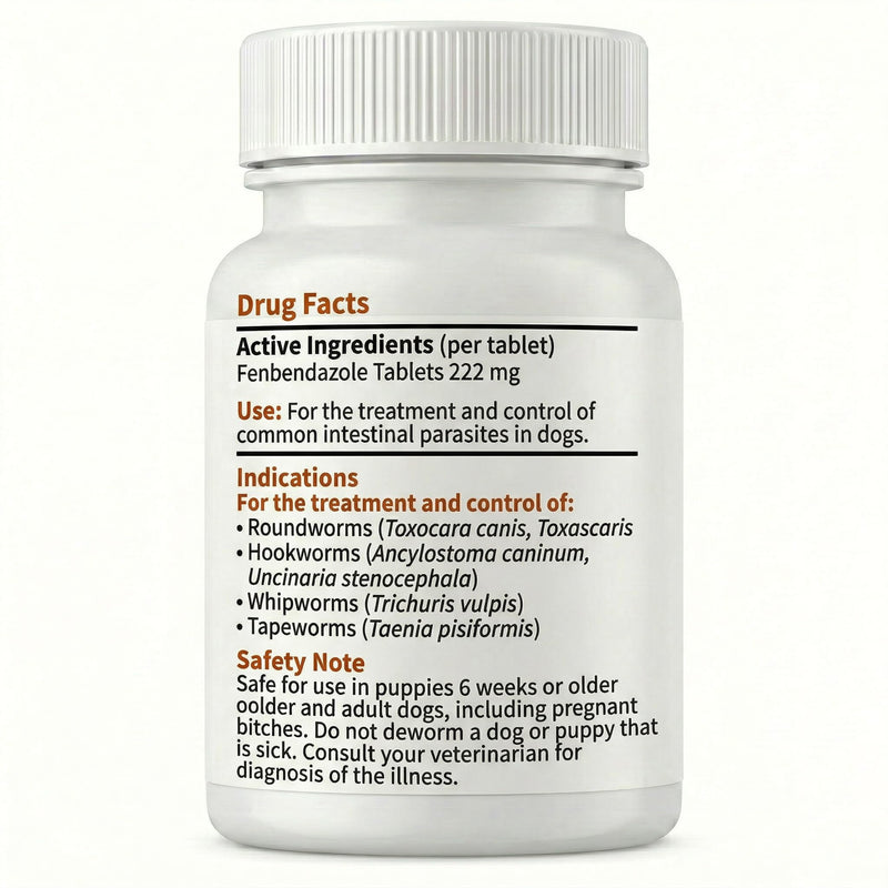 Canine Dewormer (Fenbendazole) for Roundworms, Hookworms, Tapeworms & Whipworms, 6 Chewable Tablets