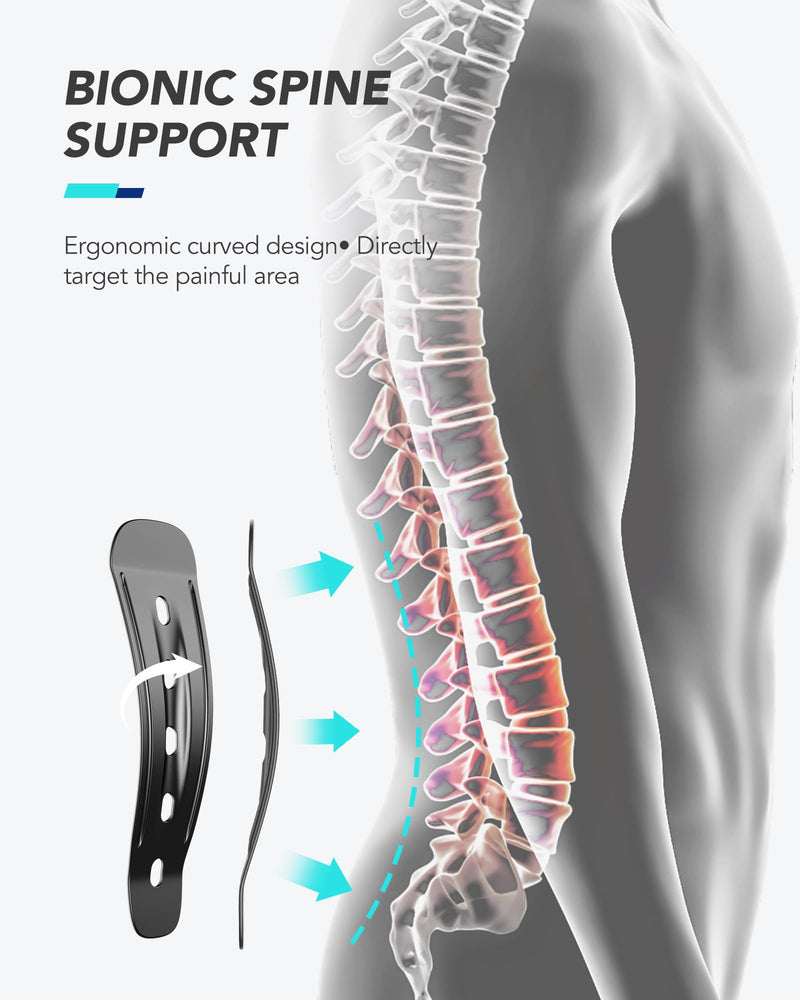 Back Brace for Lower Back Pain Relief, Carbon Fiber Support, Ergonomice Curved, Ultra-thin Air Mesh, Lightweight and Adjustale Design, Size XL Black - BeesActive Australia