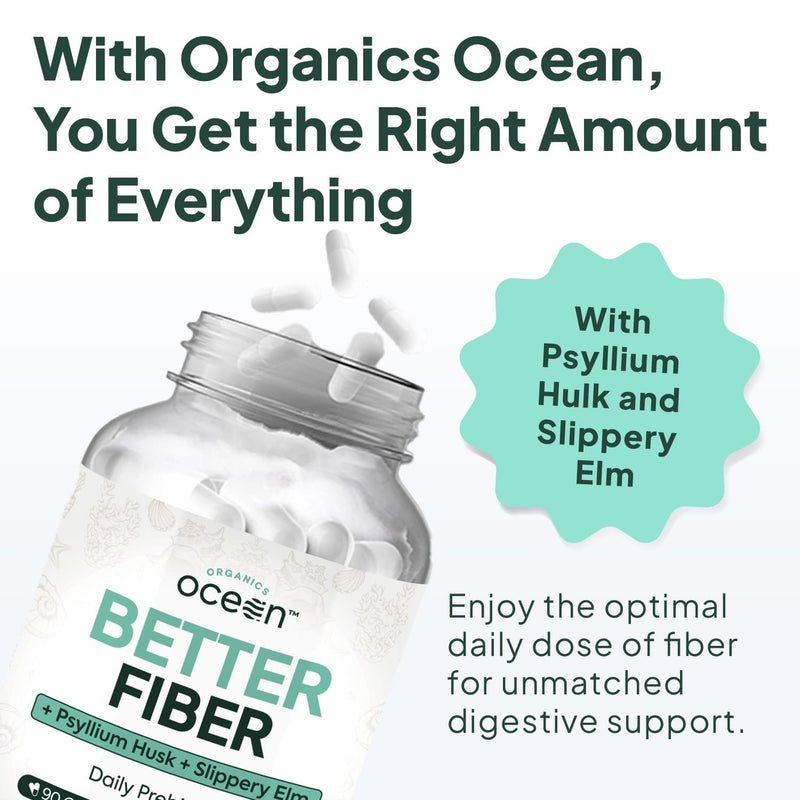 Better Fiber - Daily Fiber Supplement - Soften Stool for Effortless Bowel Movements - with Psyllium Hulk and Slippery Elm - 90 Capsules 90 Count (Pack of 1) - BeesActive Australia