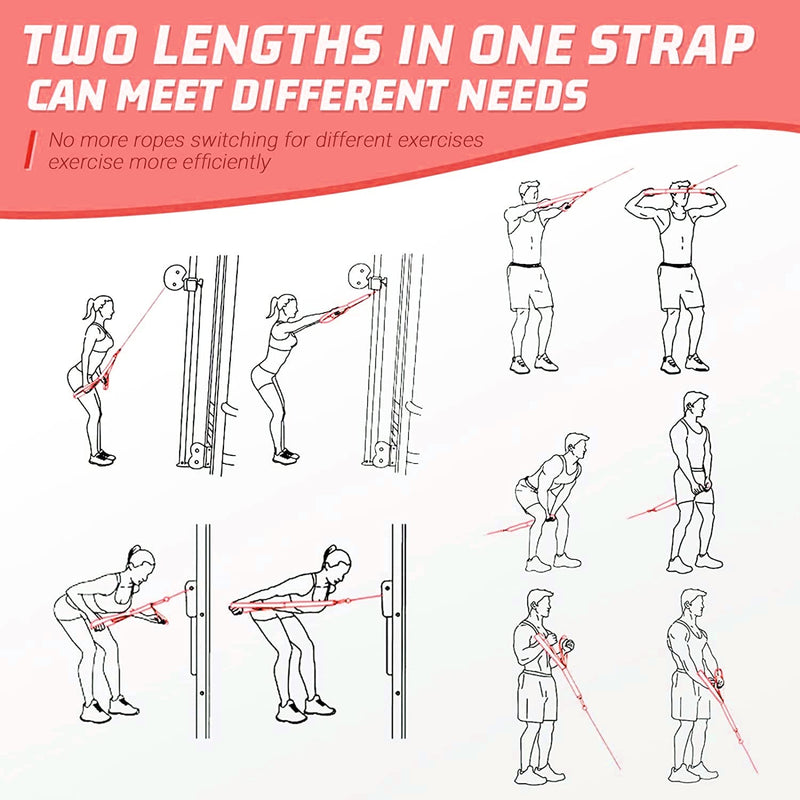 Tricep Rope Cable Attachment Adjustable (26-56 Inches), 27/36/48/55 Inches Long Tricep Rope Alternative, Greater Range of Motion,Gym Rope Equipment for Home/Gym Accessories Red Ajustable (13-28inch)