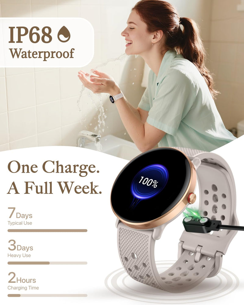 Smart Watch for Women Men, for Android iOS with Sleep & Calorie Monitor, Pedometer Fitness Tracker, Bluetooth Call, IP68 Waterproof, 112+ Sport Modes Round Face Smartwatch (Gold-Pink) Gold-Pink - BeesActive Australia