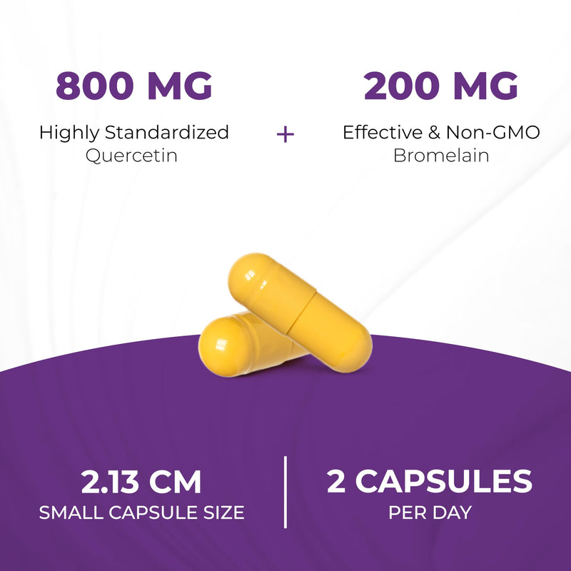 Quercetin with Bromelain 500mg Supplement Capsules 1000mg Per Serving 240Ct | 500mg Combination Supplements 2400 GDU/g Gluten-Free Natural 120 Servings and Encapsulated in USA By Sandhu's 120 Count (Pack of 2)