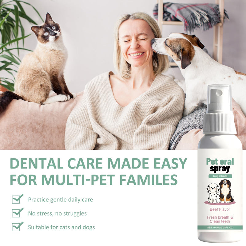 2 Pcs Dog Teeth Cleaning Spray, Oral Spray for Dogs, Fresh Breath, No-Brush Oral Care, Easy Daily Use Dog Breath Freshener for Dogs Cats