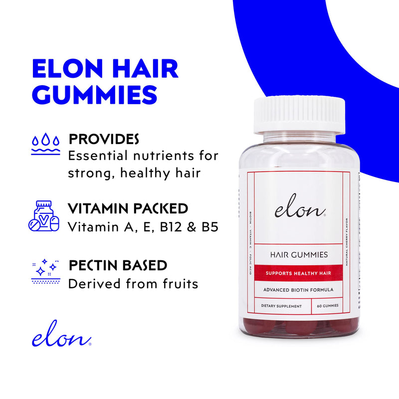 Elon Biotin Gummies for Hair Growth – 60 Count Biotin 5000mcg Per Serving for Hair, Skin and Nails – Vitamin A, Folic Acid, & Vitamin E - Pectin Cherry Flavored Gummies (30 Day Supply) 1 Count (Pack of 1)