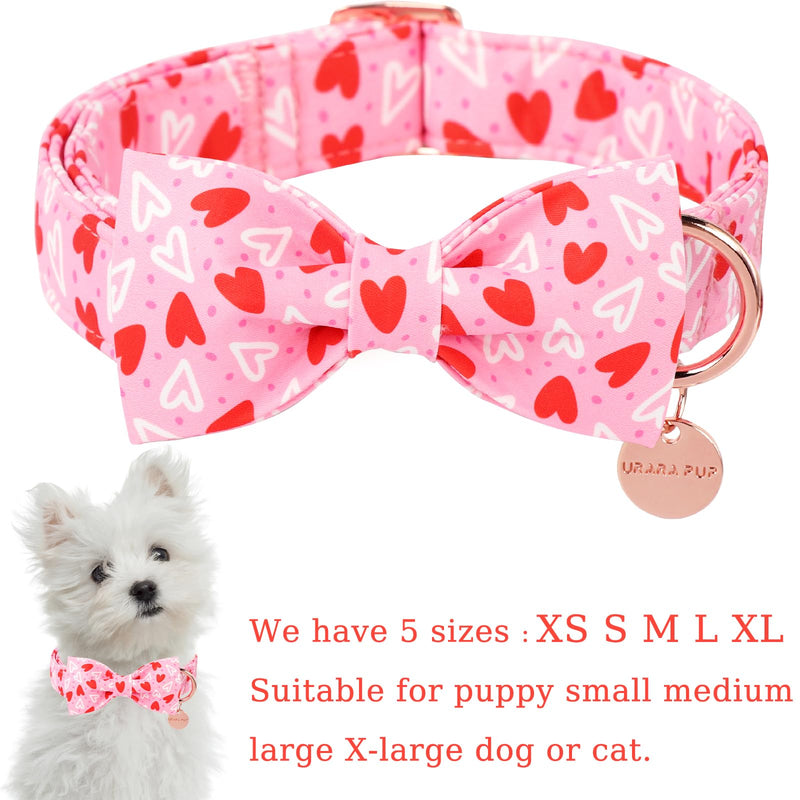 Valentine’s Day Dog Collar with Bow Tie, Red Heart Bowtie Collar with Metal Buckle, Valentine’s Day Gift Pet Collar for Puppy Girl Boy Dog or Cat, Wedding Dog Collar, XS, Neck 8-12in RedWhiteLove-C - BeesActive Australia