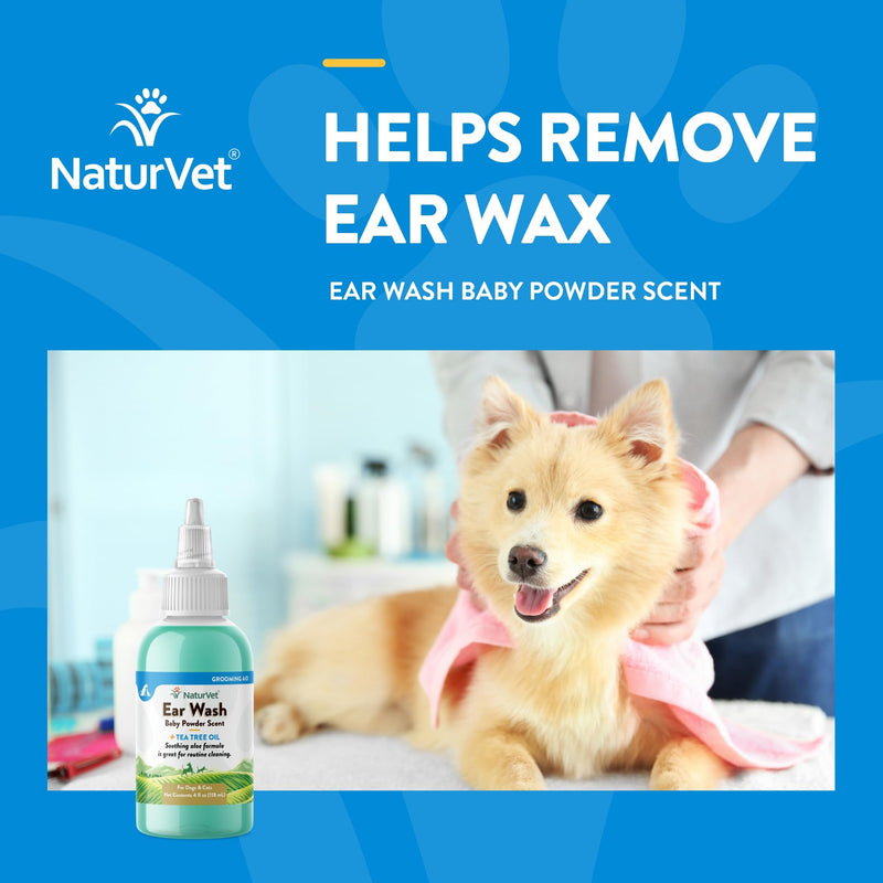 NaturVet Ear Wash Plus Tea Tree Oil for Dogs and Cats, 4 oz Liquid, Made in USA