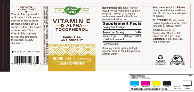 Nature’s Way Vitamin E D-Alpha Tocopherol - 268 mg per serving - Antioxidant – Essential Nutrient for Heart Muscle Cells* - Gluten Free - 100 Softgels 100 Count (Pack of 1) - BeesActive Australia