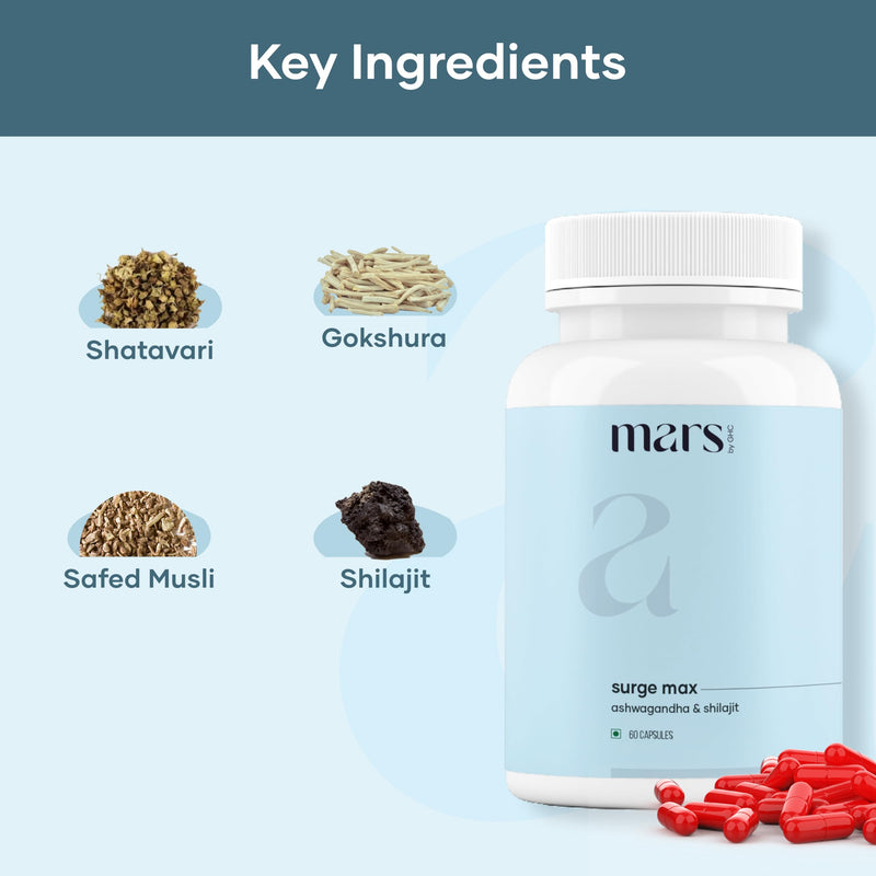mars by GHC Surgemax Natural Capsules with Shilajit & Safed Musli | Supports Energy, Strength & Immunity | for Active Lifestyle | 120 Capsules | Pack of 2 60 Count (Pack of 2)