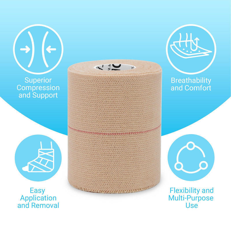 OK TAPE Elastic Adhesive Tape Bandage Tape Wrap - 4 Rolls, Flexible Stretch Bandages for Sports Ankle, Knee and Wrist Sprains (Beige,3 Inch Wide) 3 Inch x 5 Yard Beige - BeesActive Australia
