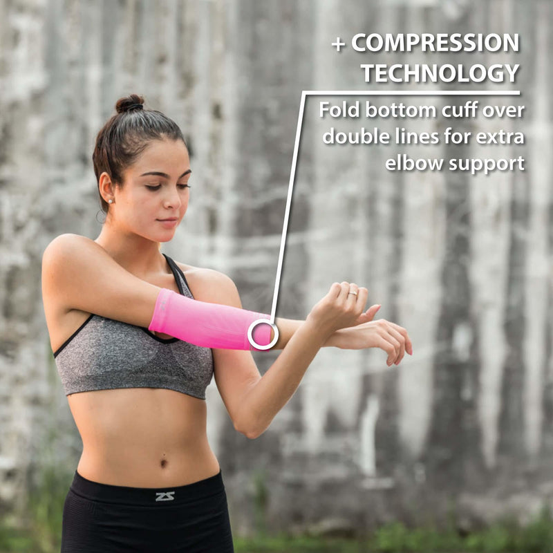Zensah Compression Tennis Elbow Sleeve for Elbow Tendonitis, Tennis Elbow, Golfer's Elbow - Elbow Support, Elbow Brace Small 1 Sleeve - Neon Pink - BeesActive Australia