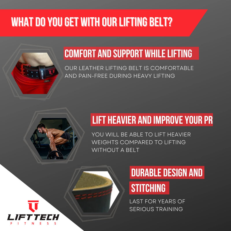Lift Tech Fitness 4'' Weight Lifting Belt - Leather Workout Belt for Men & Women - Gym Belt for Deadlift, Squat, Powerlifting, Weights, Strength training - 4''PRO Leather Belt for Weightlifting L Black - BeesActive Australia