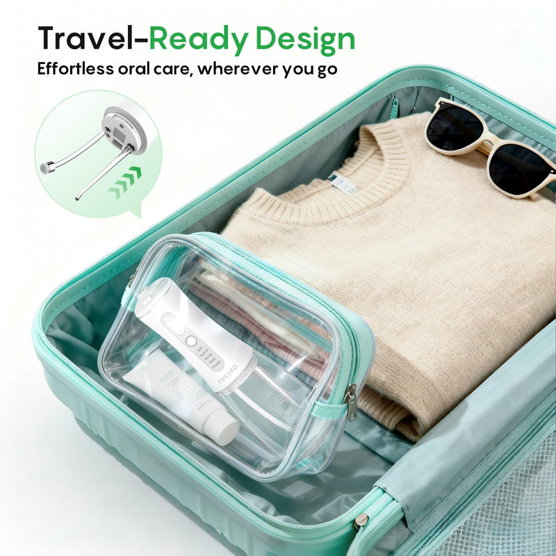 FRESKO Water Dental Flosser for Teeth, 300ML Flosser with Constant Pressure, Rechargeable Oral Irrigator Cleaner for Travel with 5 Jet Tips, IPX7 Waterproof White