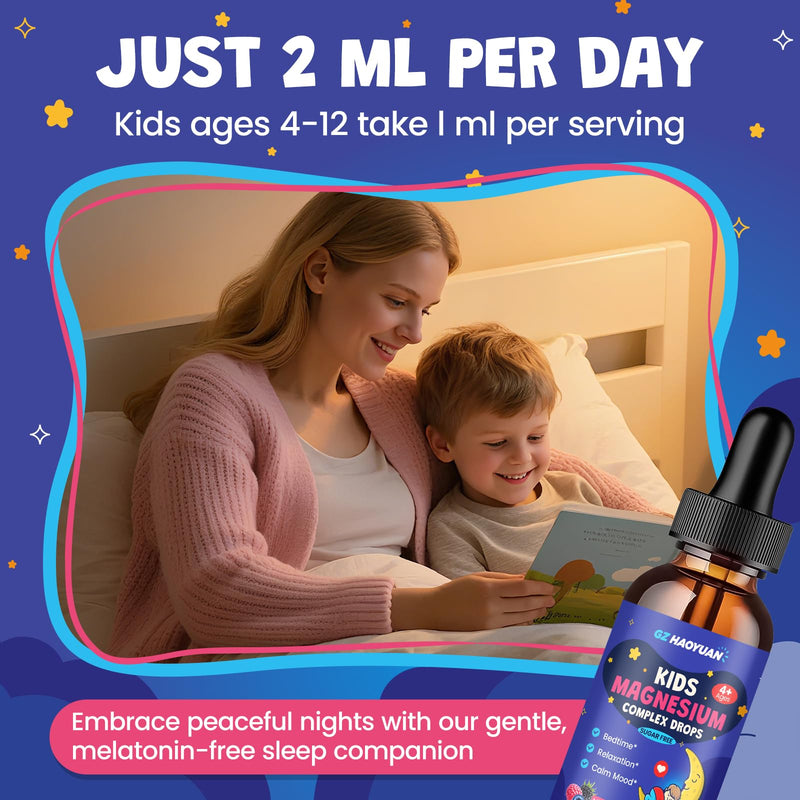 Magnesium Glycinate Liquid for Kids - Magnesium Citrate Supplement with L-theanine, Chamomile & Vitamin B6 - for Sleep, Relaxation, Calm & Focus, Mixed Berry Flavor 2 Fl Oz 2 Fl Oz (Pack of 1)