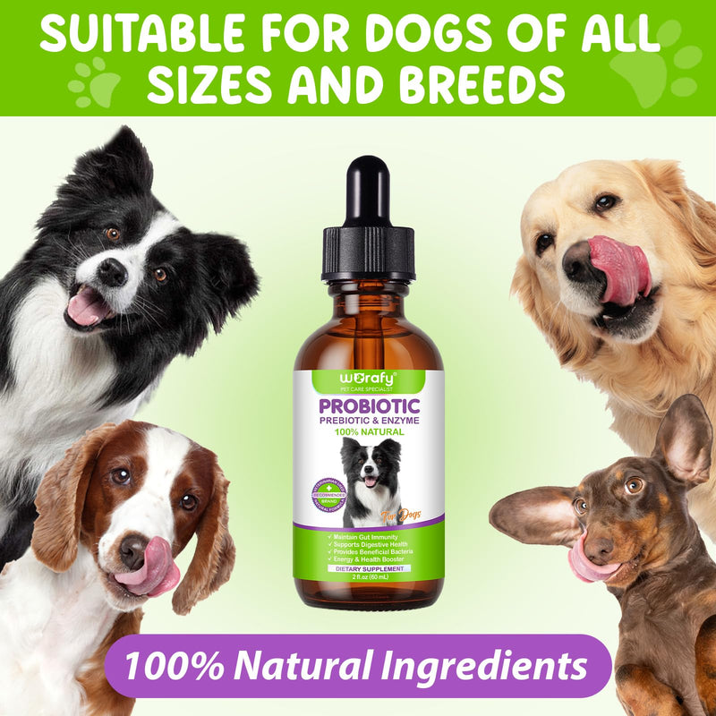 Liquid Probiotics for Dogs, 3 in 1 Dog Probiotic Drops, Prebiotic & Digestive Enzymes | Digestive Gut Flora Support, Relieve Diarrhea & Constipation, Probiotics for Dogs of All Ages and Breeds, 60ml
