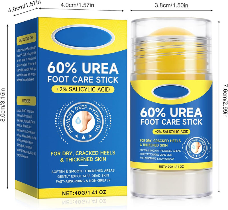 60% Urea with 2% Salicylic Acid Foot Care Stick, Maximum Strength Urea Foot Cream Callus Remover for Dry Cracked Heels, Hands, Knees, Exfoliating Moisturizer, Dead Skin Remover Foot Balm 1.41oz 1.41 Fl Oz (Pack of 1)