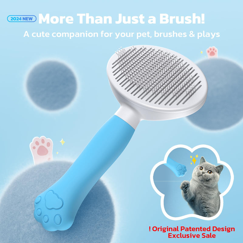 Zivacate Cat Brush Dog Brush [Ergonomic Handle & One-Click Cleaning] Tool for Short & Long Haired Dogs/Cats/Rabbits, Undercoat Brush (Blue Lake) Light Blue - BeesActive Australia