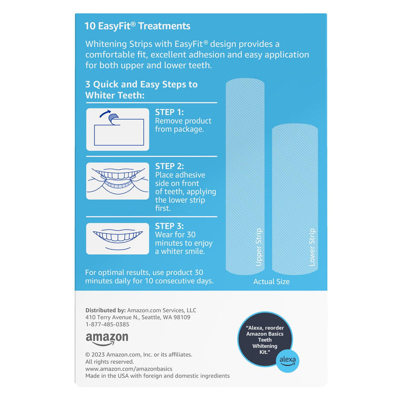 Amazon Basics 10 Day Teeth Whitening Strips Kit, 10 Treatments, 1-Pack (Previously Solimo)