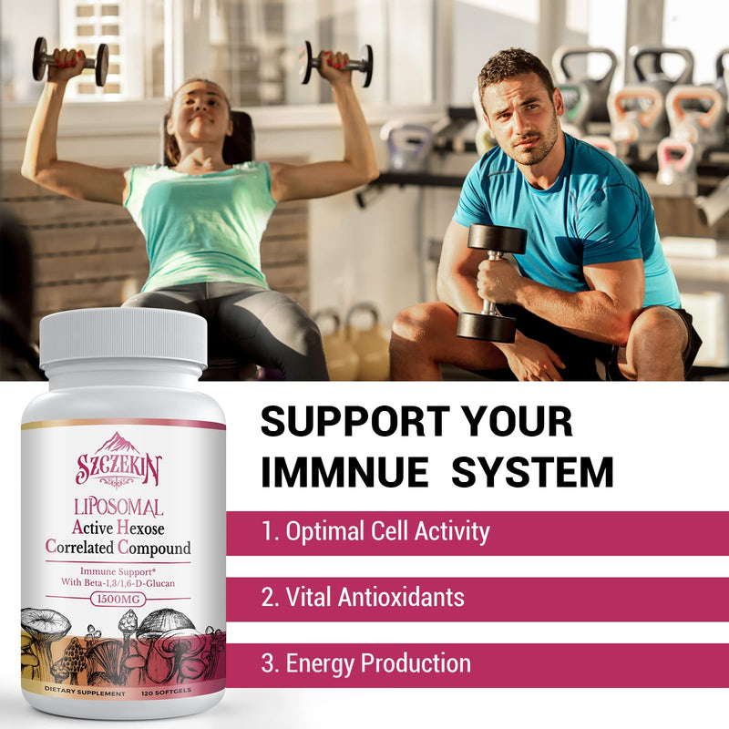 1500mg Liposomal Active Hexose Correlated Supplement,120 Soft Gels Beta-Glucans with Natural Mushroom Extract, Immune System, Liver Function, Maintain T-Cell & Killer Cell Activity 120 Count (Pack of 1)