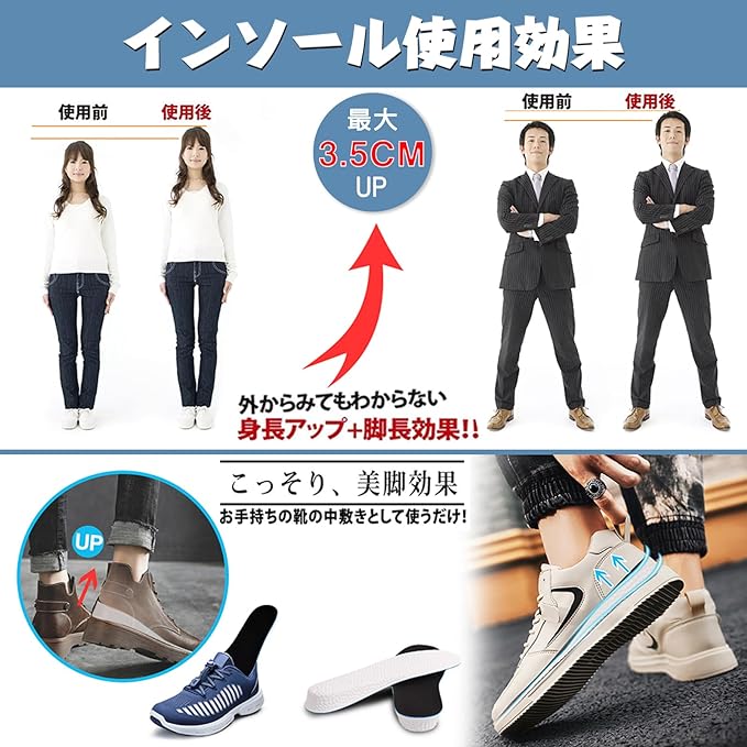 Kozzim Secret Insole, Shock Absorbing, Height Up, 3 Sizes to Choose from [0.6 / 1.0 / 1.0 / 1.4 / 1.4 inches (1.5 / 2.5 / 3.5 cm) -  Australia
