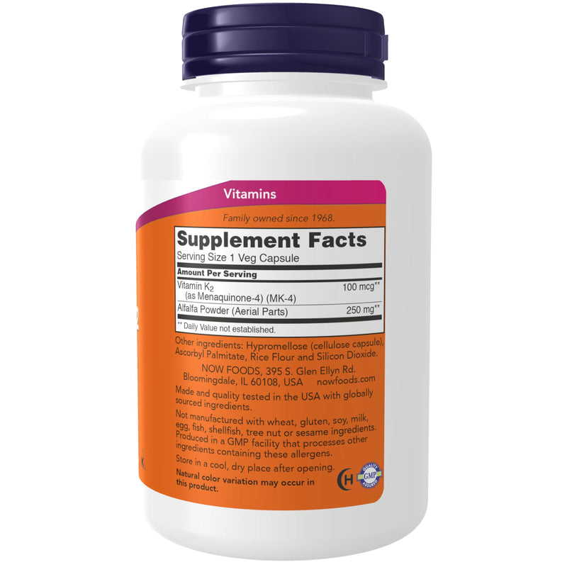 NOW Foods Supplements, Vitamin K-2 100 mcg, Menaquinone-4 (MK-4), Supports Bone Health*, 250 Veg Capsules 1